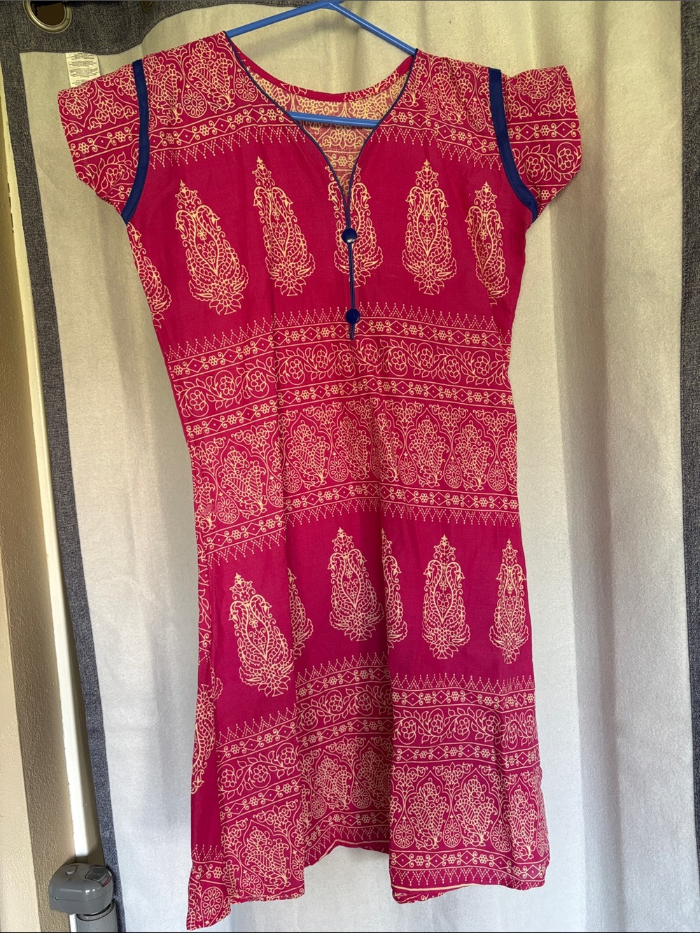 Fuchsia Printed Short Sleeve V-Neck Tunic Dress
